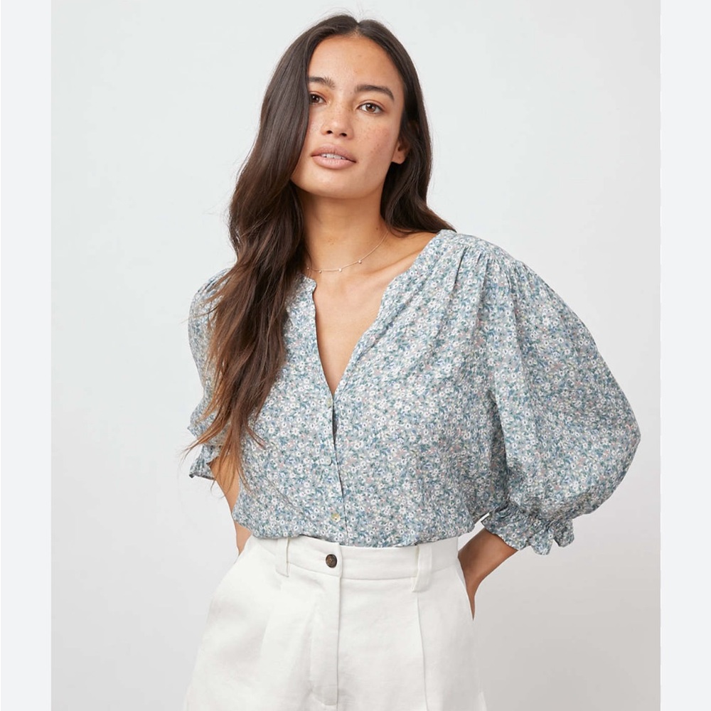 Rails Leena Bellflower 3/4 length sleeve floral blue blouse